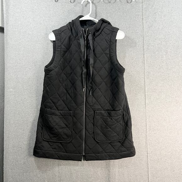 Susan Graver Weekend Quilted Knit Zip Front Vest with Hood Black Size Small - Picture 1 of 10
